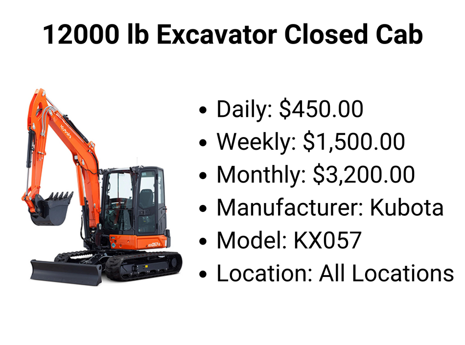 12000 lb Excavator Closed Cab