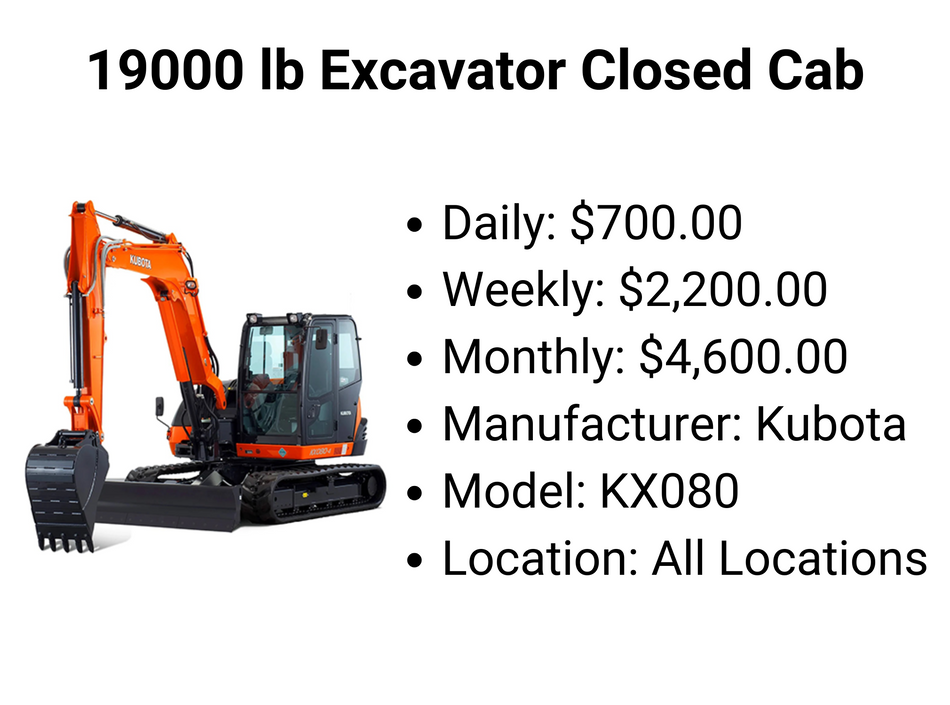 19000 lb Excavator Closed Cab