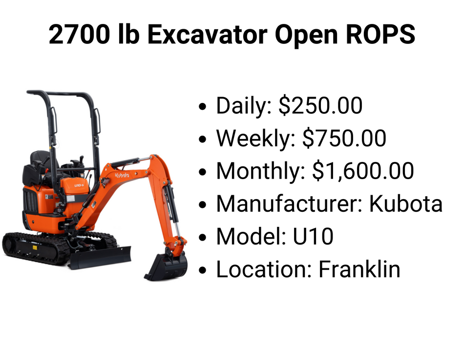 2700 lb Excavator Open ROPS