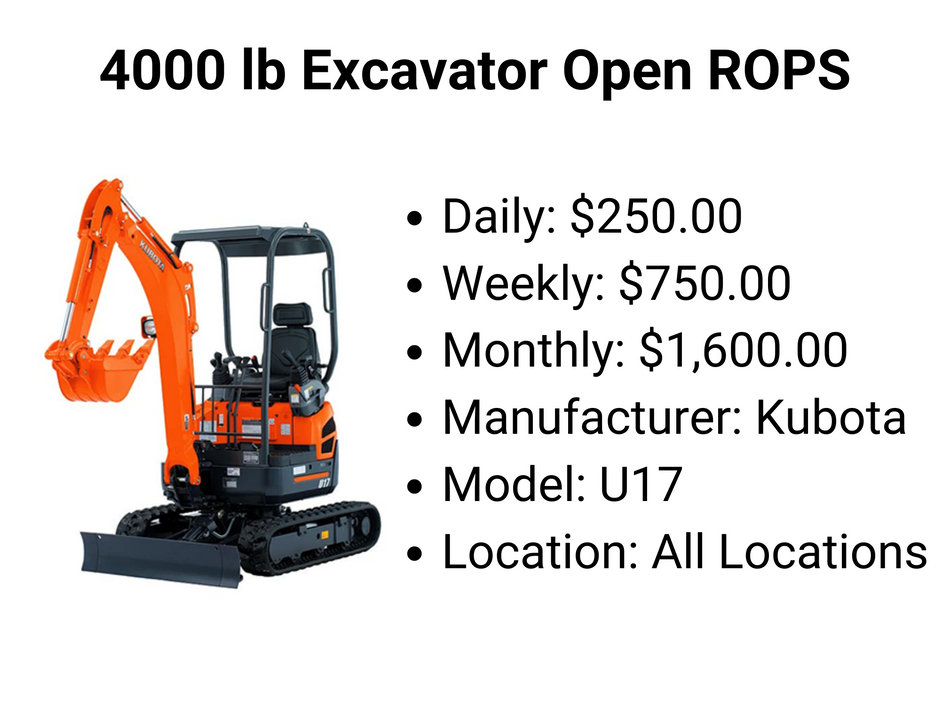 4000 lb Excavator Open ROPS