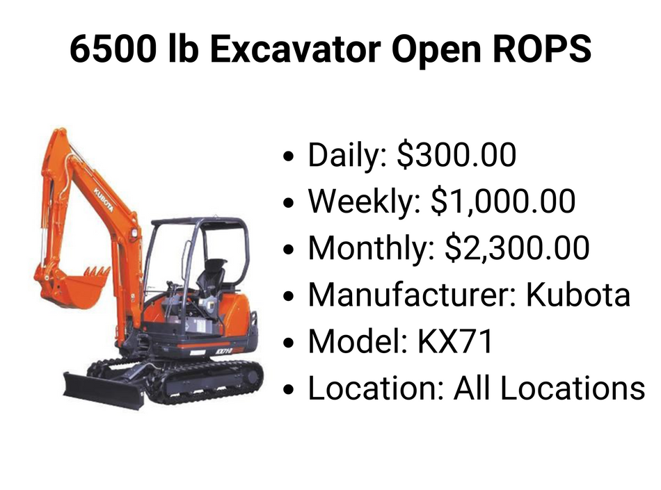 6500 lb Excavator Open ROPS