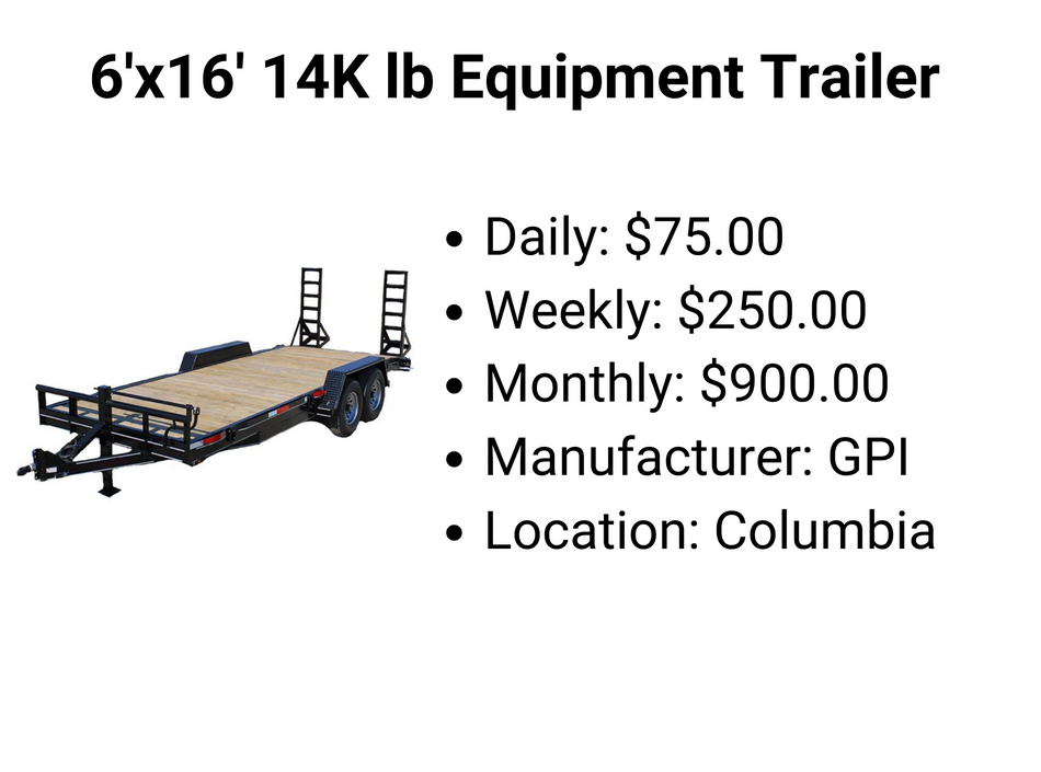 6'x16' 14K lb Equipment Trailer