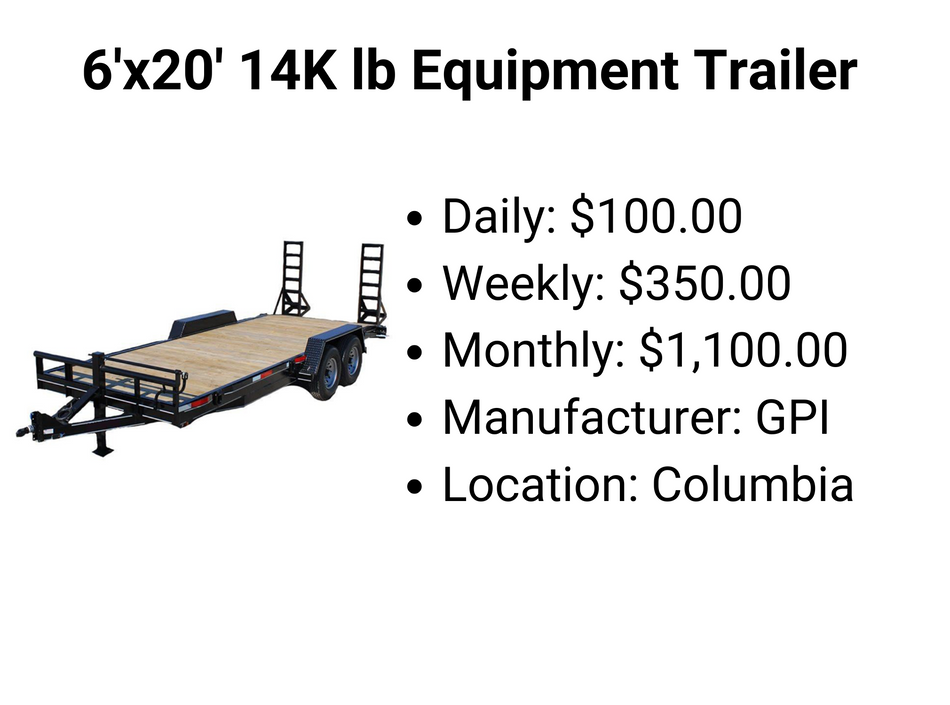 6'x20' 14K lb Equipment Trailer