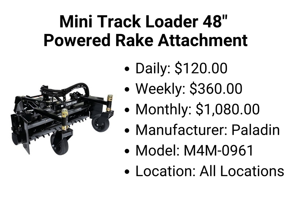 Mini Track Loader 48" Powered Rake Attachment