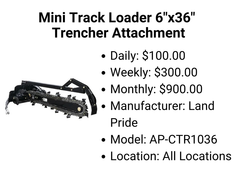 Mini Track Loader 6"x36" Trencher Attachment