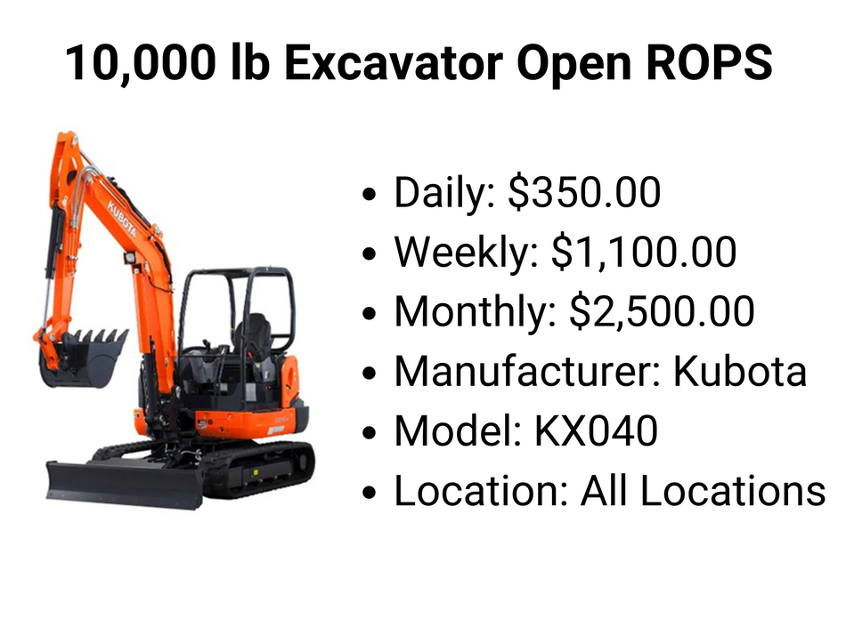 10,000 lb Excavator Open ROPS